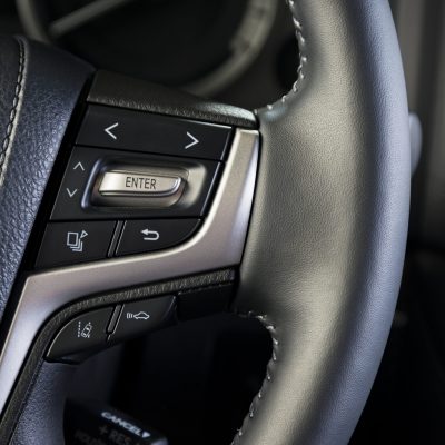 media control buttons on the steering wheel, modern luxury car interior details