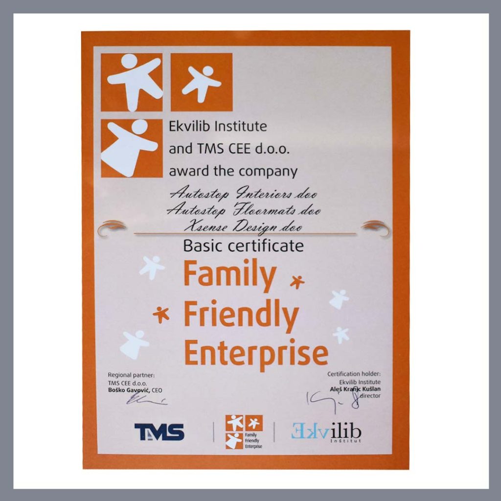 Autostop was awarded with the certificate of Family Friendly Enterprise!